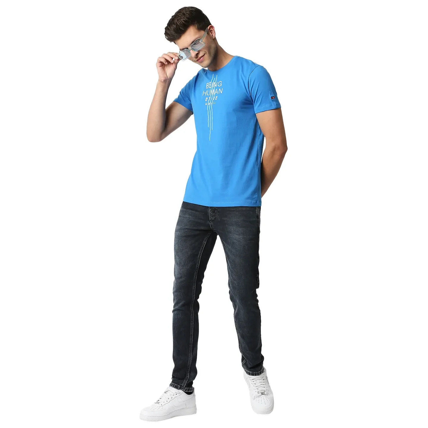 Blue Regular Fit Men's Short Sleeves T-Shirt by Being Human Clothing - Image 6