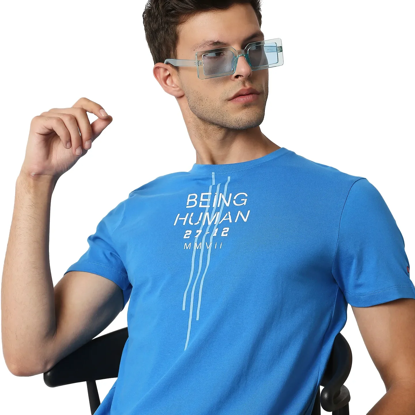 Blue Regular Fit Men's Short Sleeves T-Shirt by Being Human Clothing - Image 7