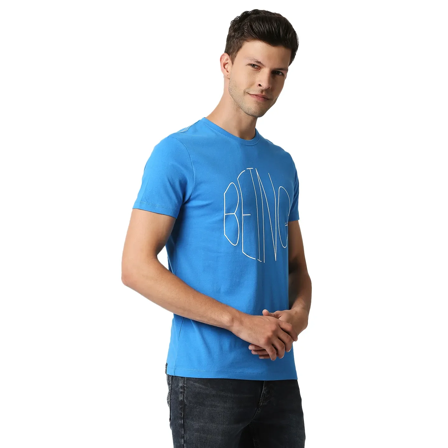 Blue Regular Fit Men's Short Sleeves T-Shirt by Being Human Clothing - Image 3