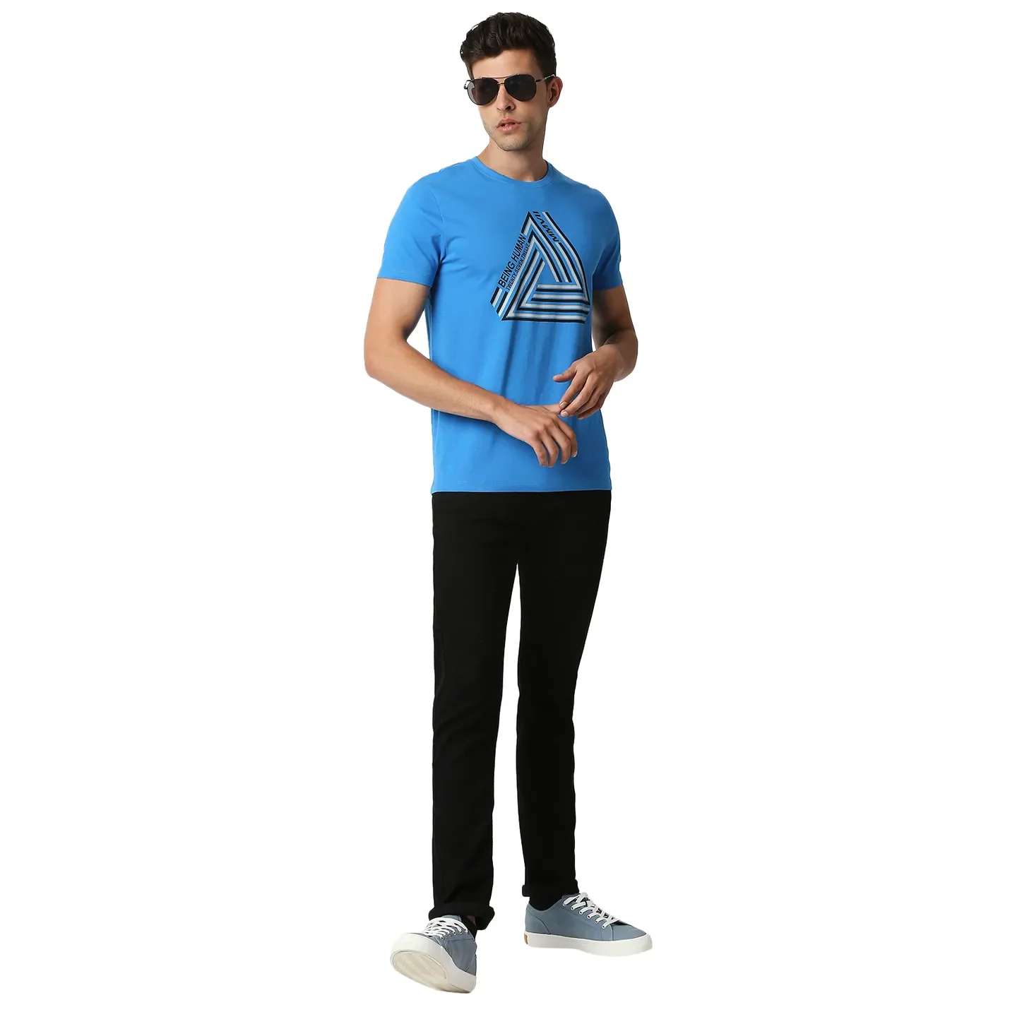 Blue Regular Fit Men's Short Sleeves T-Shirt by Being Human Clothing - Image 6