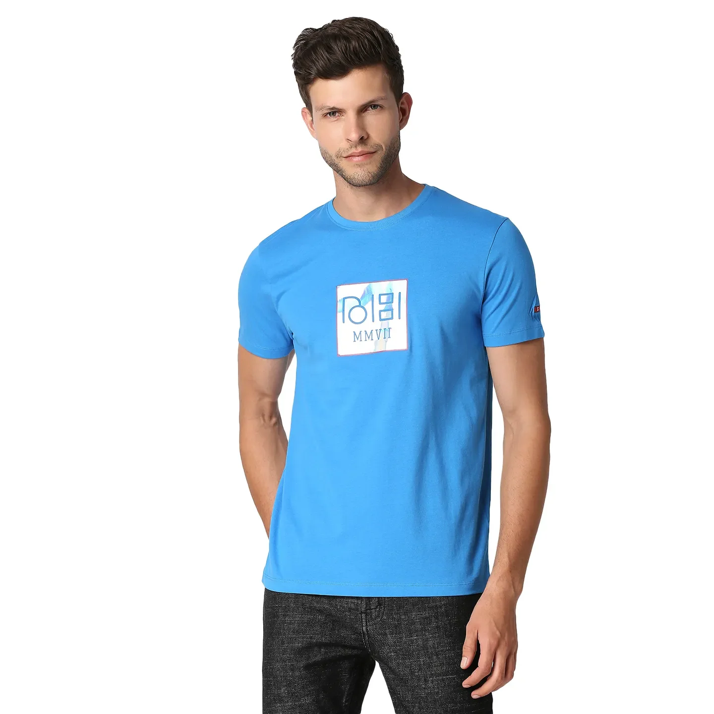 Blue Regular Fit Round Neck Men's T-Shirt by Being Human Clothing