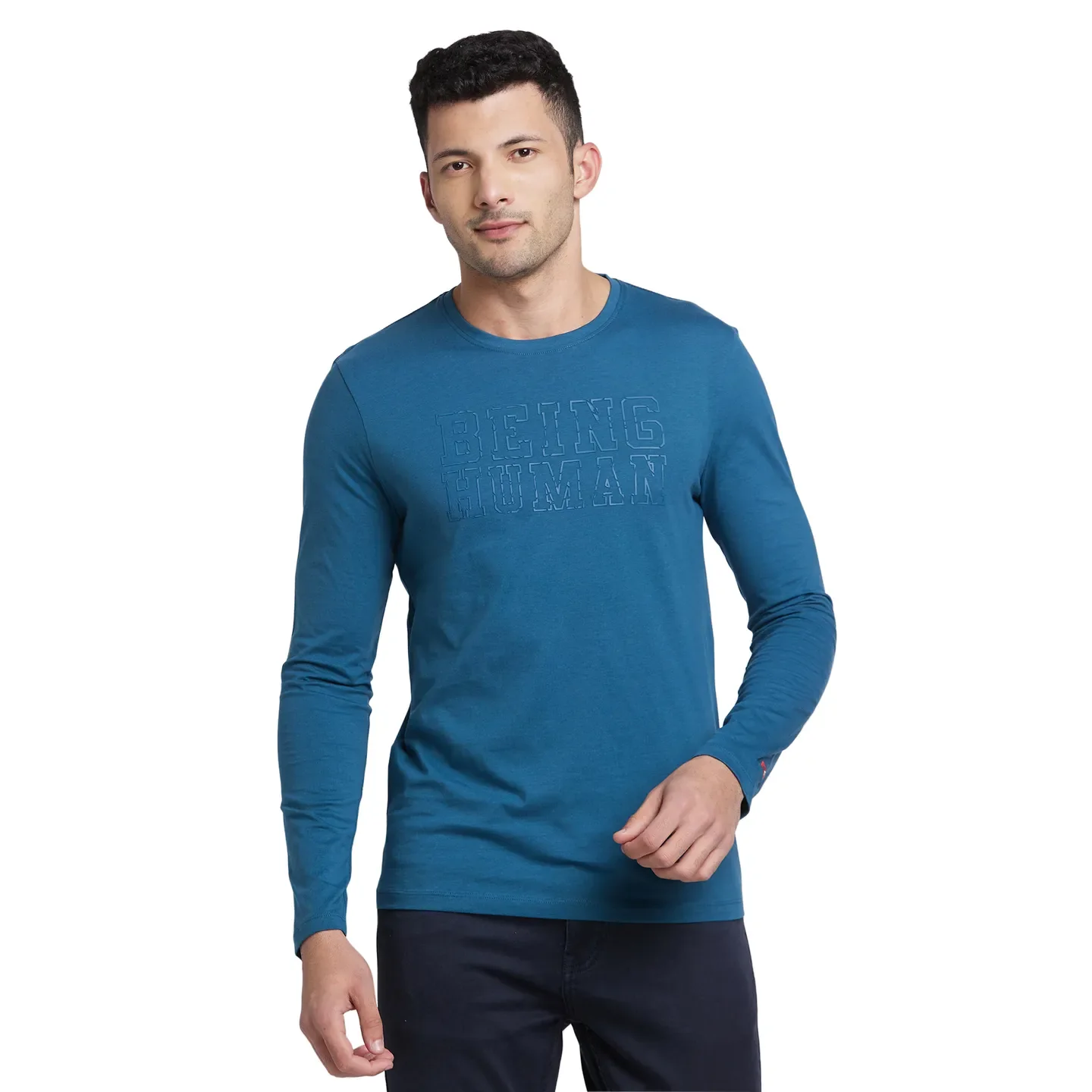 Blue Regular Fit Men's Long Sleeves T-Shirt by Being Human Clothing