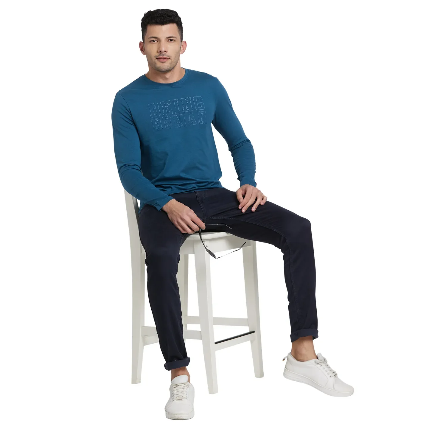 Blue Regular Fit Men's Long Sleeves T-Shirt by Being Human Clothing - Image 6