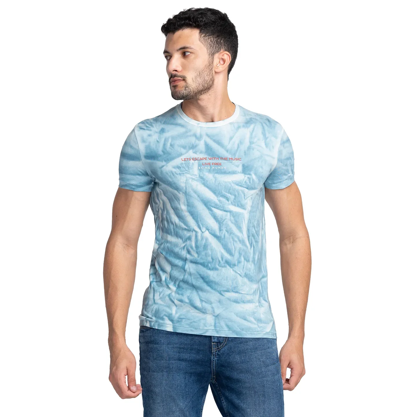 Blue Coral Regular Fit Round Neck Men's T-Shirt by Being Human Clothing