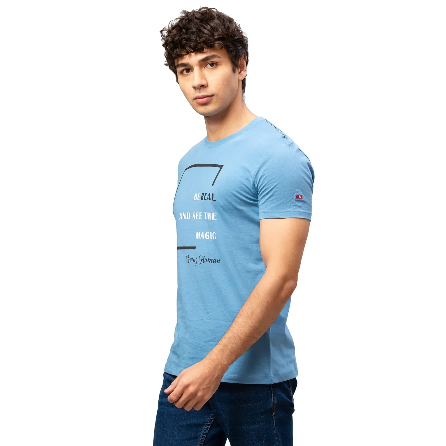 Blue Regular Fit Men's Short Sleeves T-Shirt by Being Human Clothing - Image 4