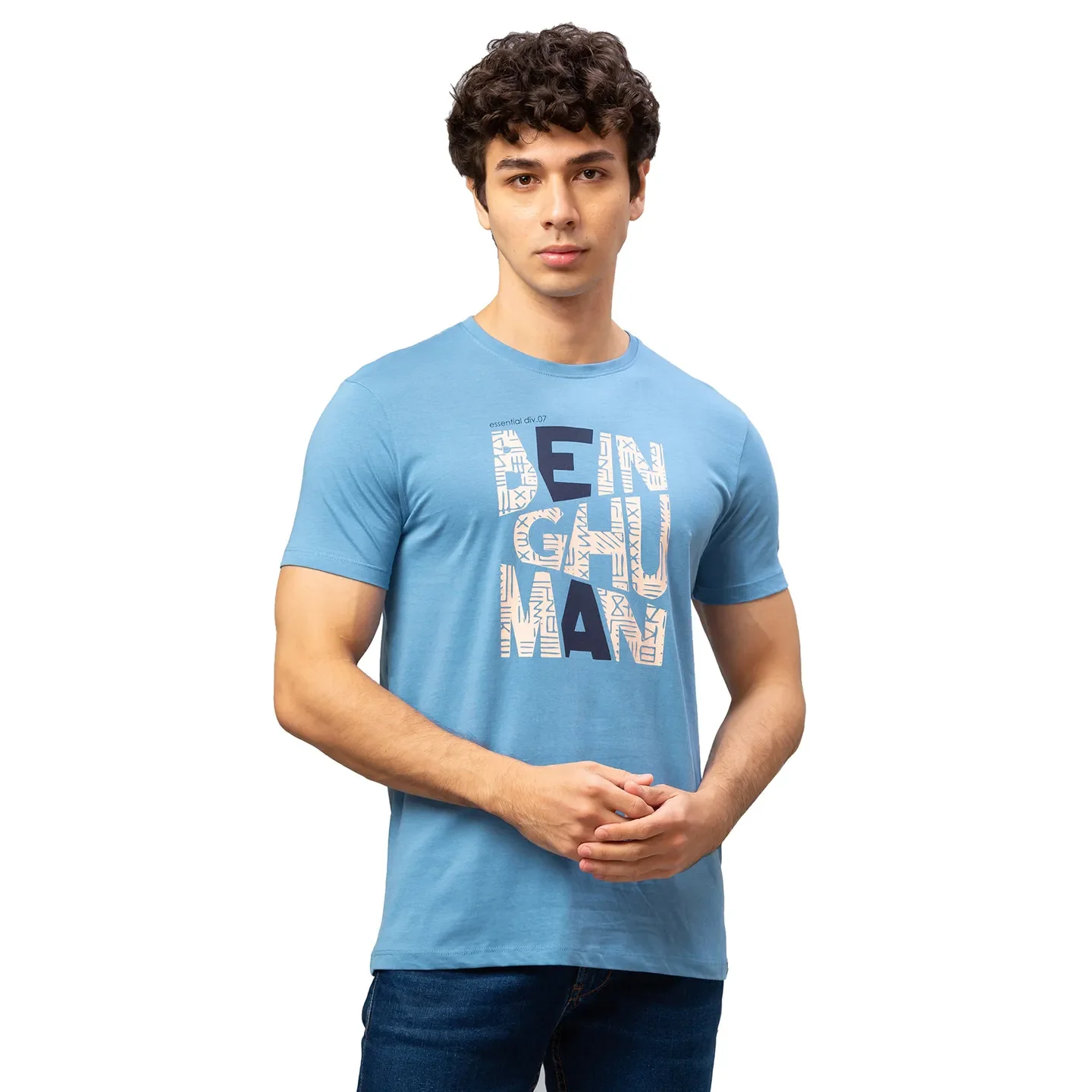 Blue Regular Fit Men's Short Sleeves T-Shirt by Being Human Clothing