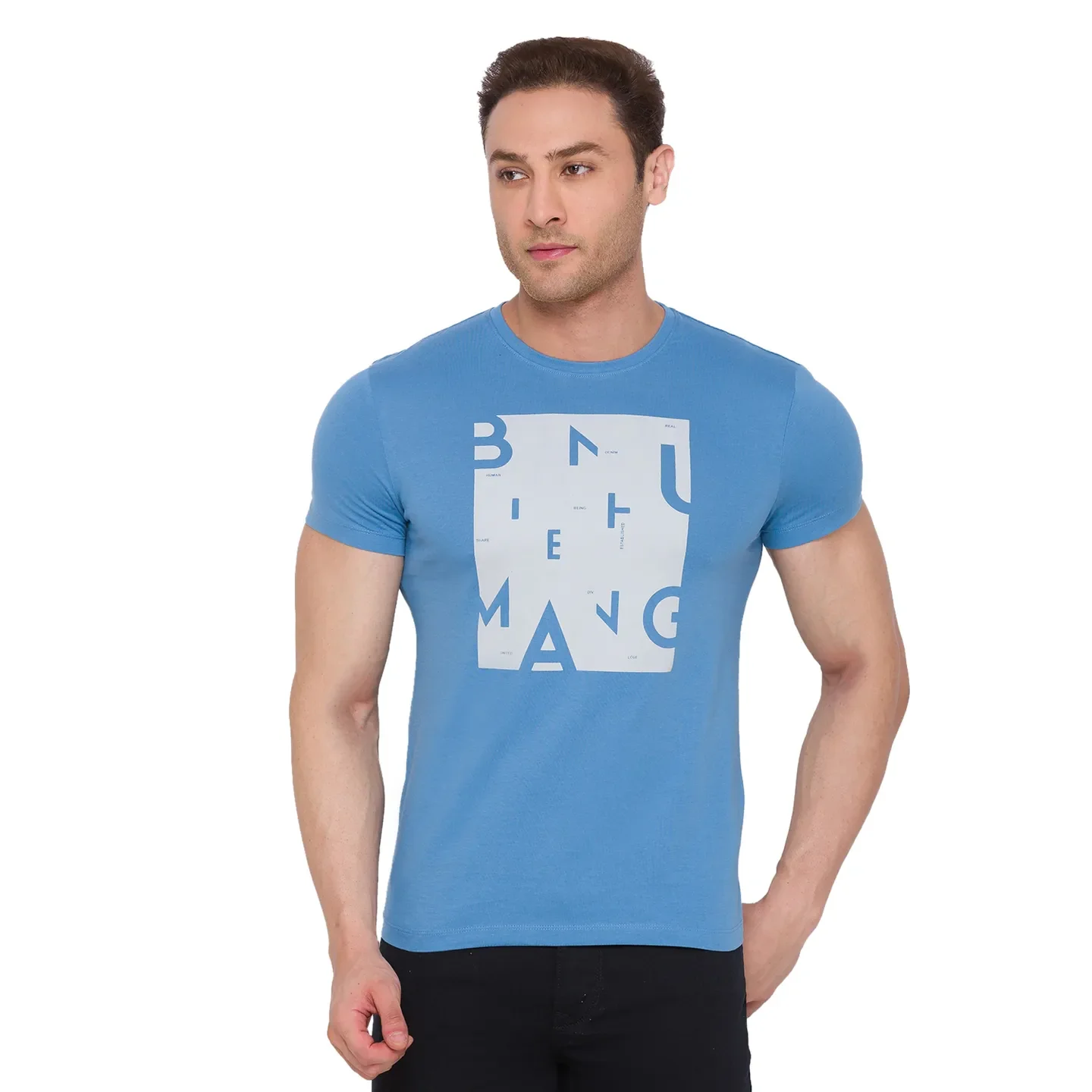 Blue Regular Fit Men's Short Sleeves T-Shirt by Being Human Clothing