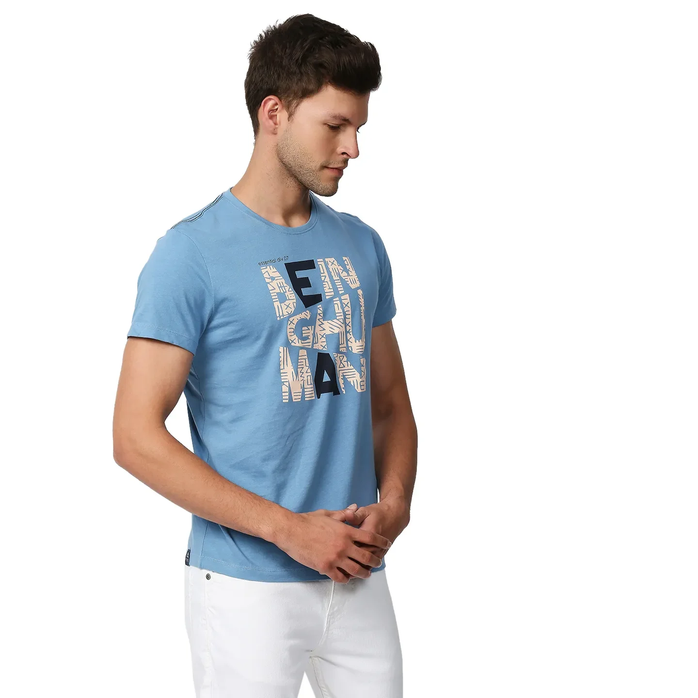 Blue Regular Fit Men's Short Sleeves T-Shirt by Being Human Clothing - Image 3