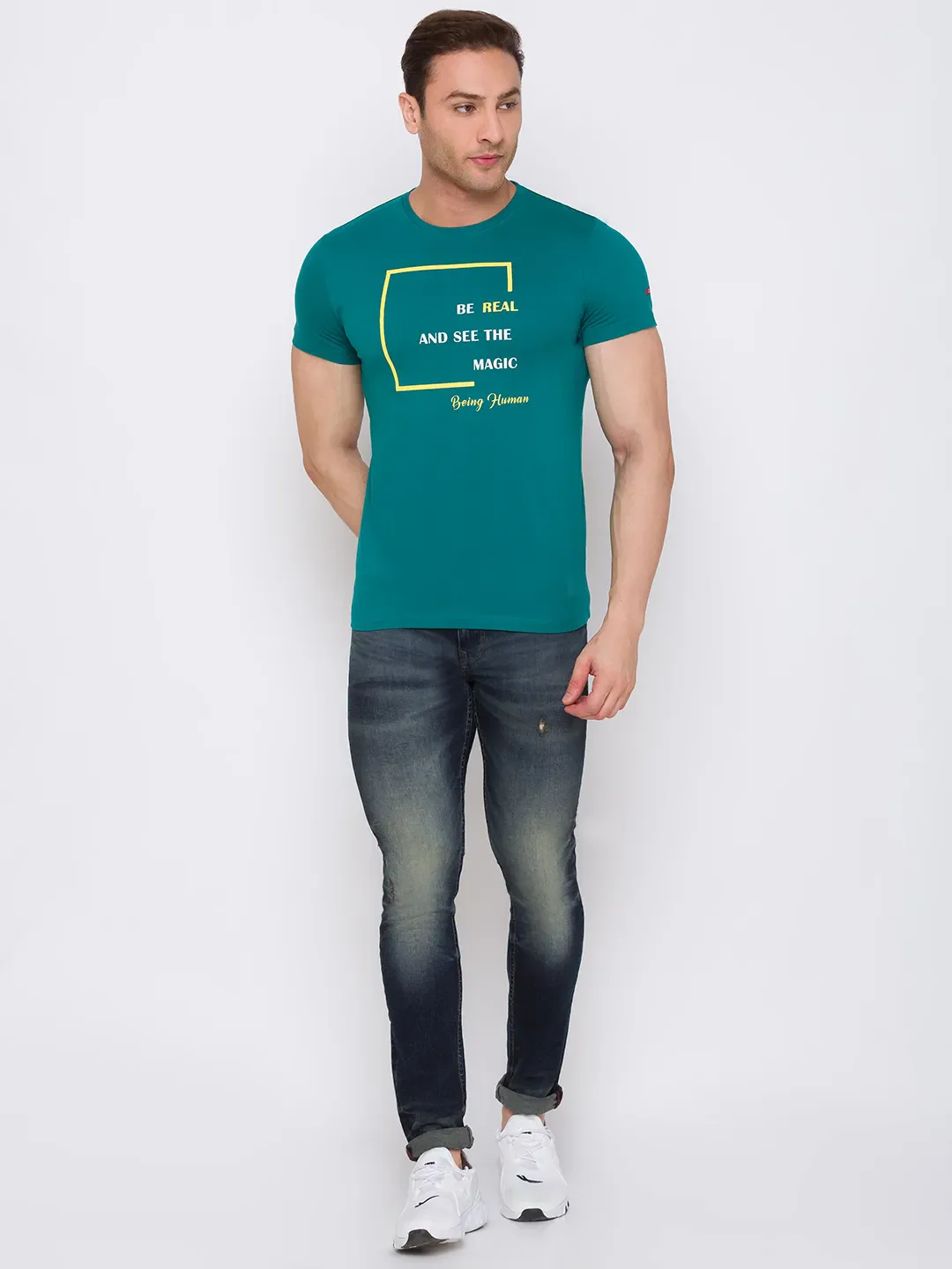 Green Regular Fit Men's Short Sleeves T-Shirt by Being Human Clothing - Image 2