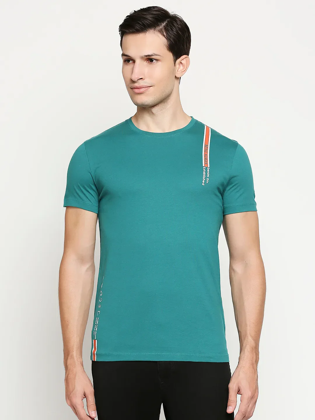 Green Regular Fit Men's Short Sleeves T-Shirt by Being Human Clothing