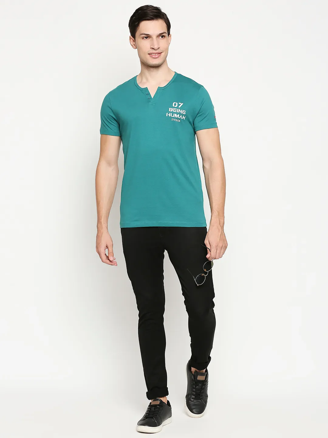 Green Regular Fit Men's Short Sleeves T-Shirt by Being Human Clothing - Image 6