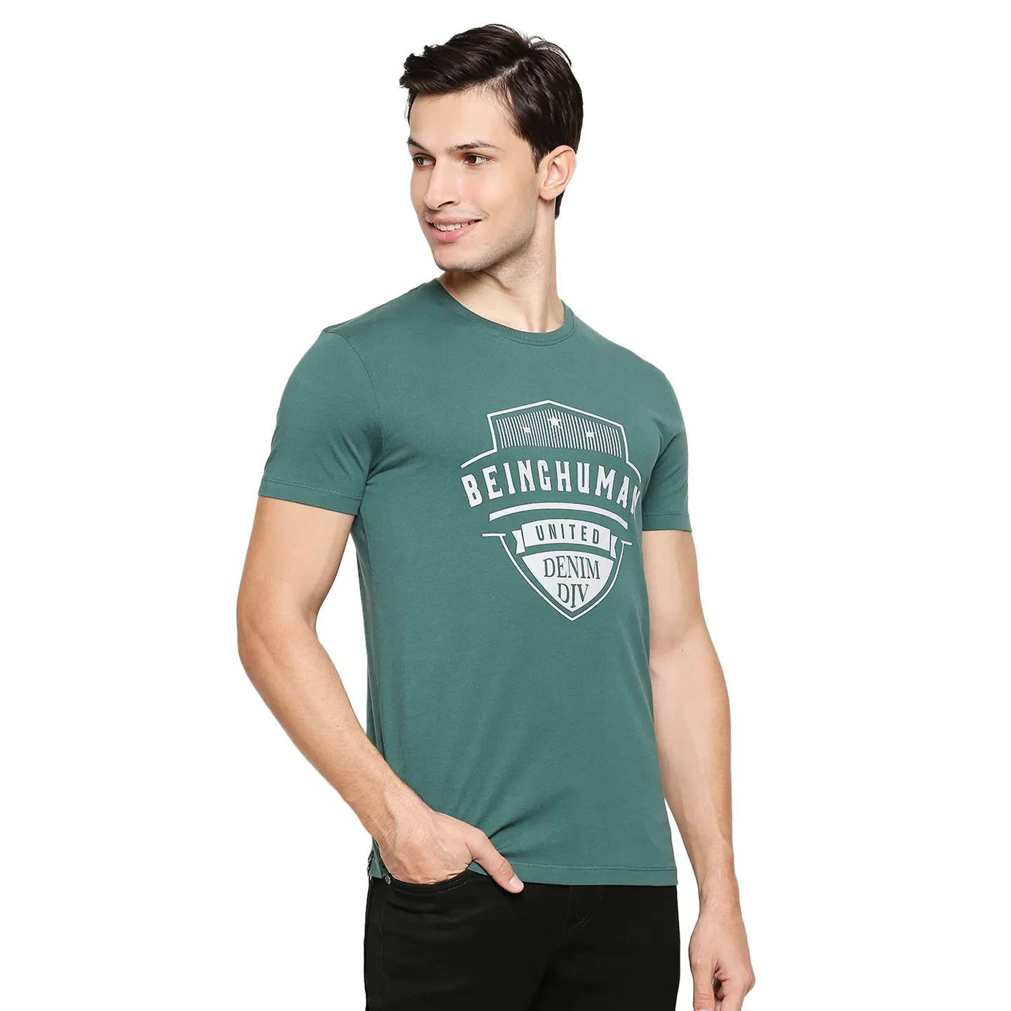 Green Regular Fit Men's Short Sleeves T-Shirt by Being Human Clothing - Image 3