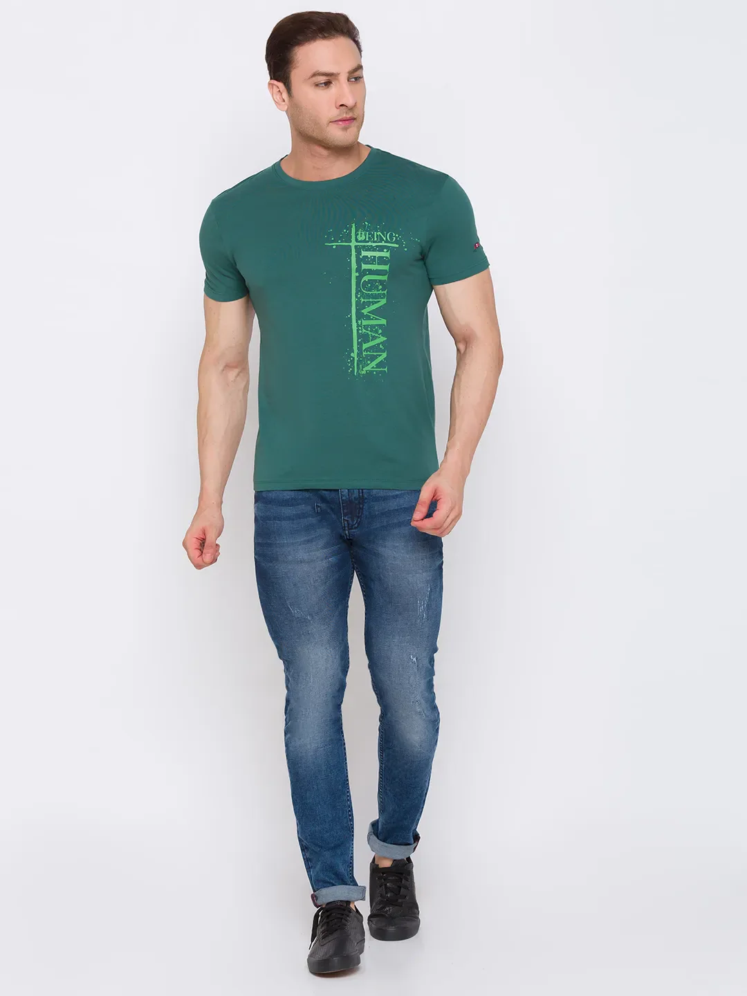 Green Regular Fit Men's Short Sleeves T-Shirt by Being Human Clothing - Image 3