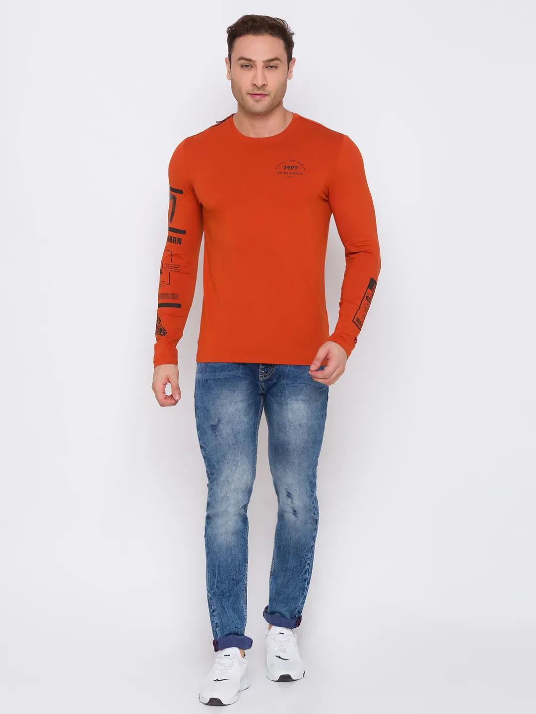 Red Regular Fit Men's Long Sleeves T-Shirt by Being Human Clothing - Image 2