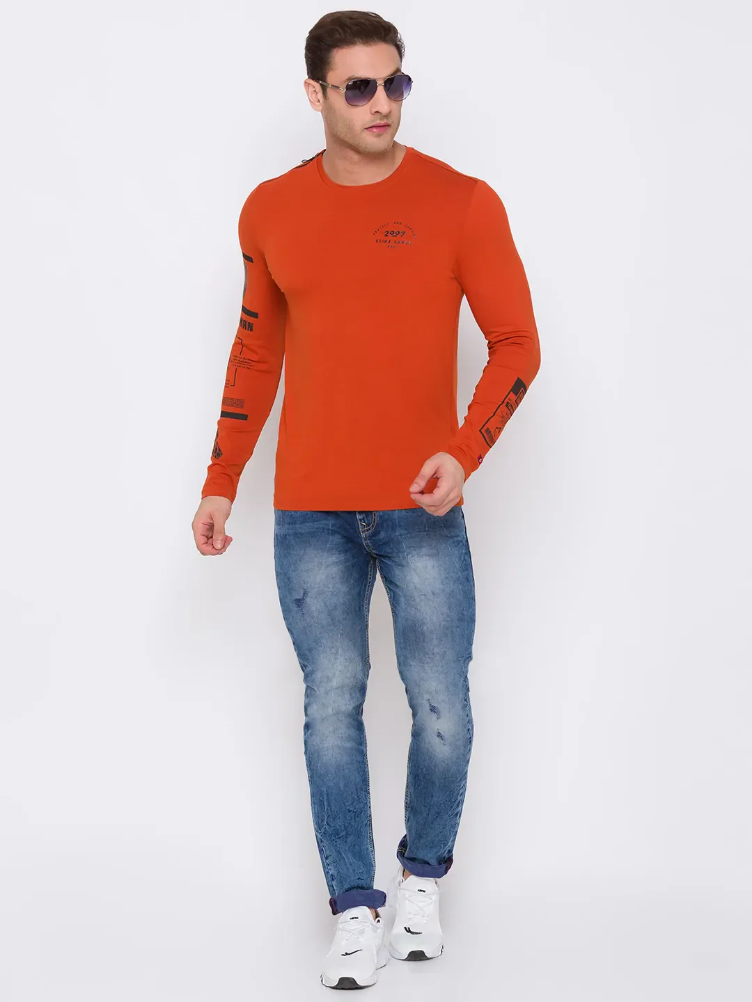 Red Regular Fit Men's Long Sleeves T-Shirt by Being Human Clothing - Image 6