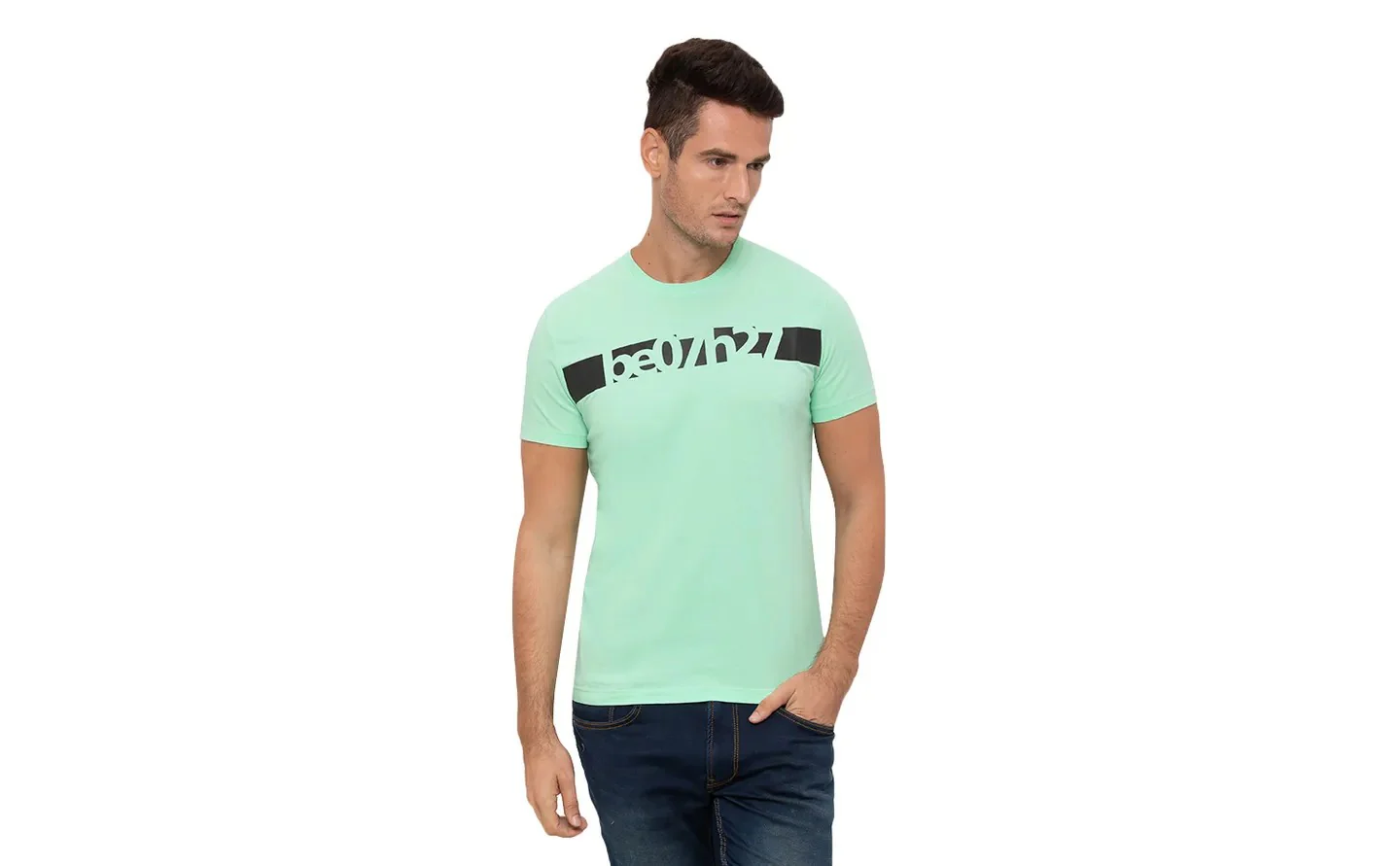 Bright Green Regular Fit Round Neck Men's T-Shirt by Being Human Clothing