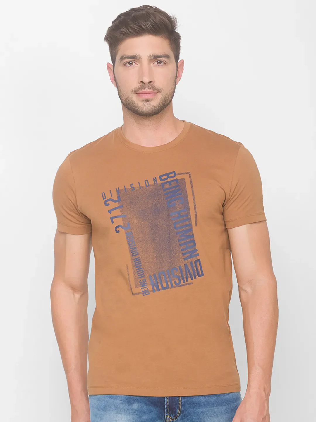 Brown Regular Fit Men's Short Sleeves T-Shirt by Being Human Clothing