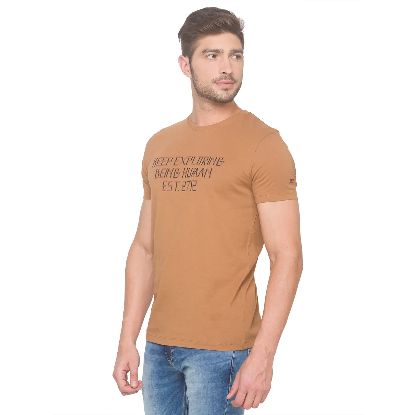 Brown Regular Fit Men's Short Sleeves T-Shirt by Being Human Clothing - Image 2
