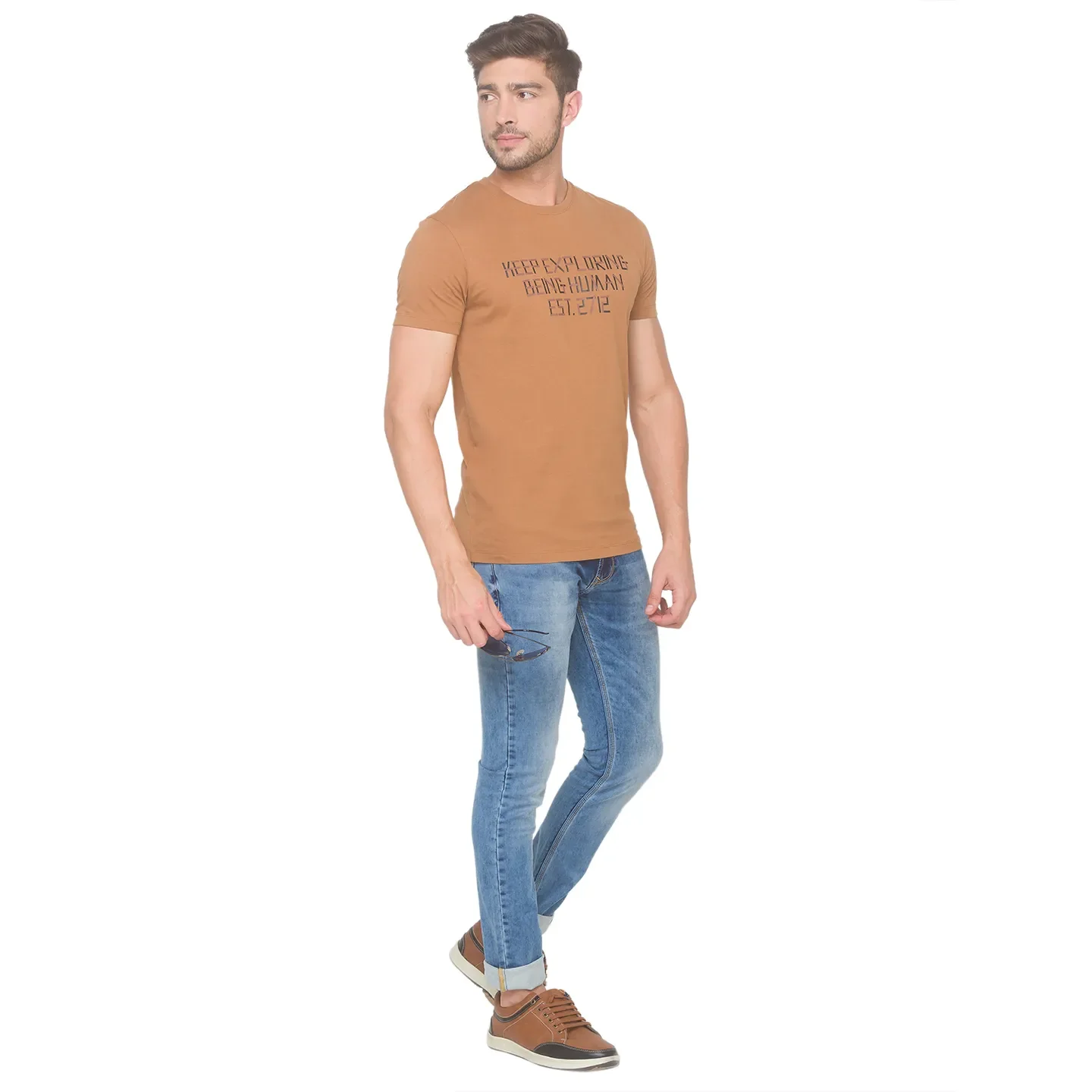 Brown Regular Fit Men's Short Sleeves T-Shirt by Being Human Clothing - Image 5