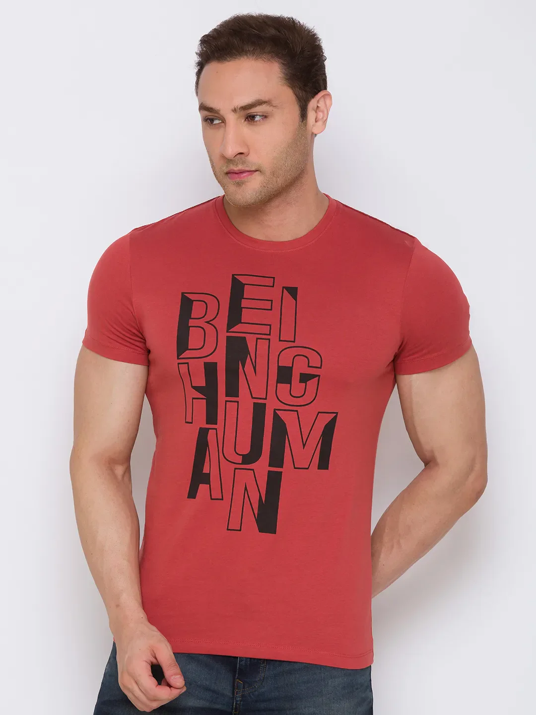 Red Regular Fit Men's Short Sleeves T-Shirt by Being Human Clothing