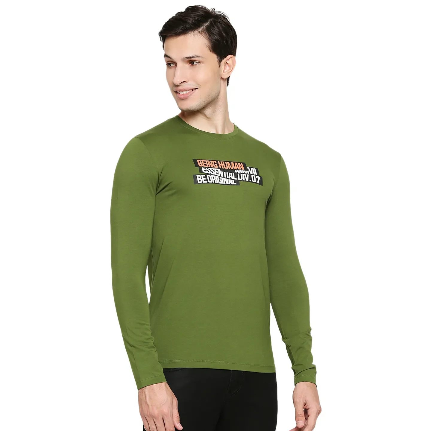 Green Regular Fit Men's Long Sleeves T-Shirt by Being Human Clothing - Image 3