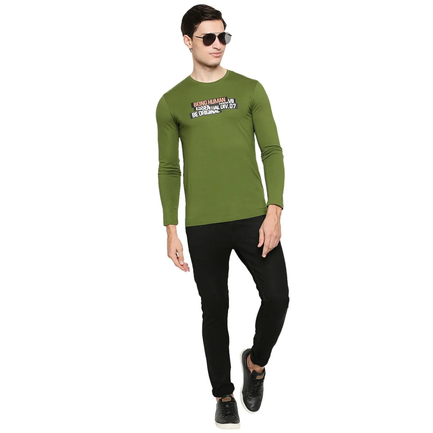 Green Regular Fit Men's Long Sleeves T-Shirt by Being Human Clothing - Image 6