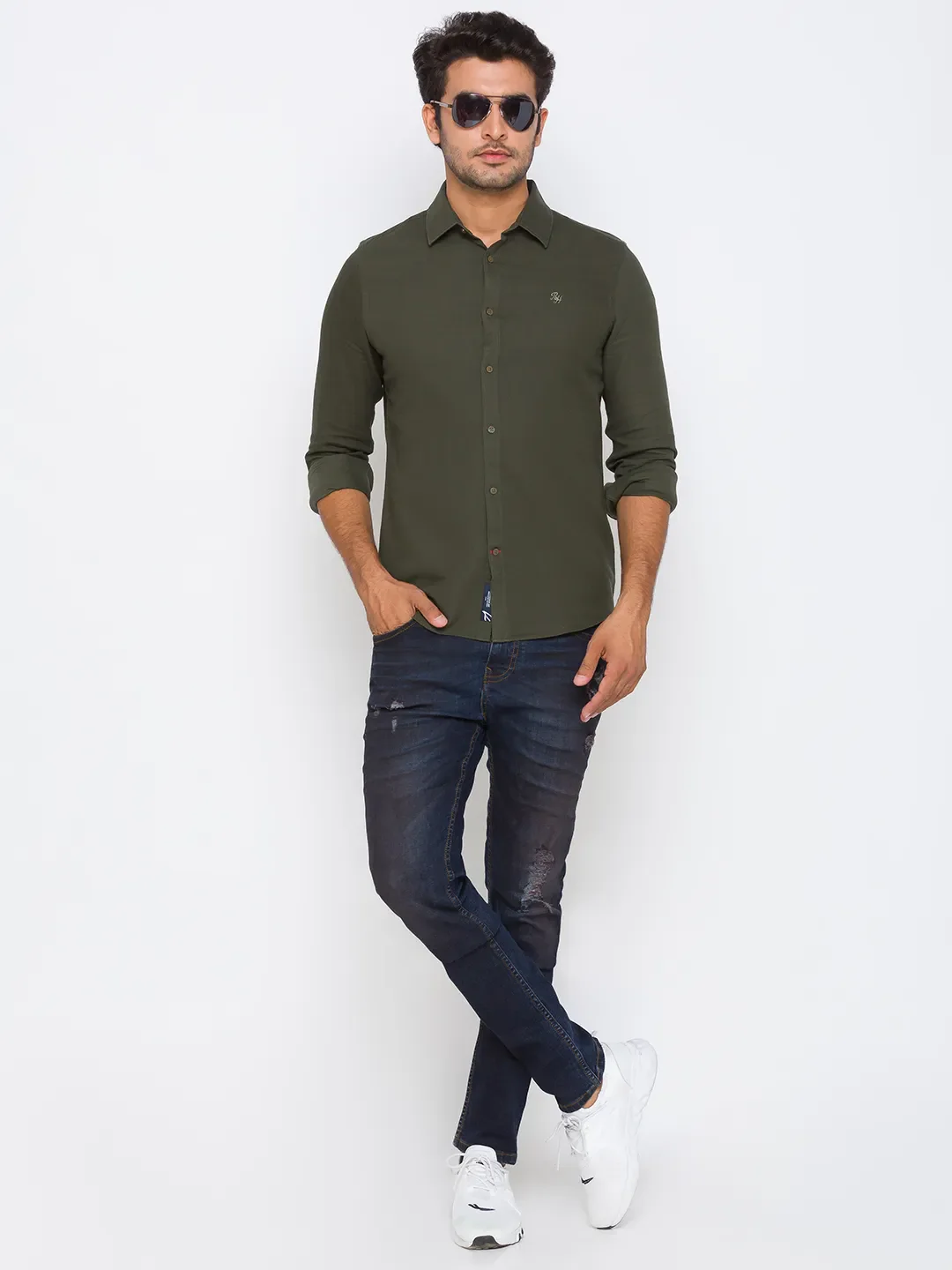 Green Regular Fit Men's Long Sleeves T-Shirt by Being Human Clothing - Image 8