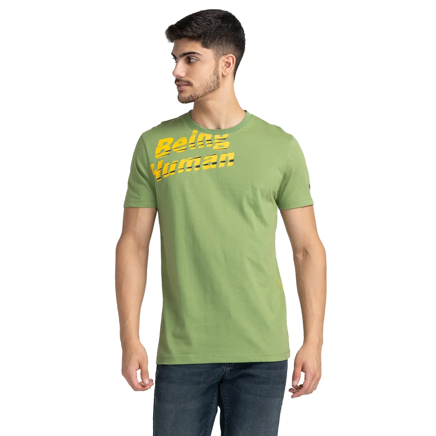 Cactus Green Regular Fit Round Neck Men's T-Shirt by Being Human Clothing
