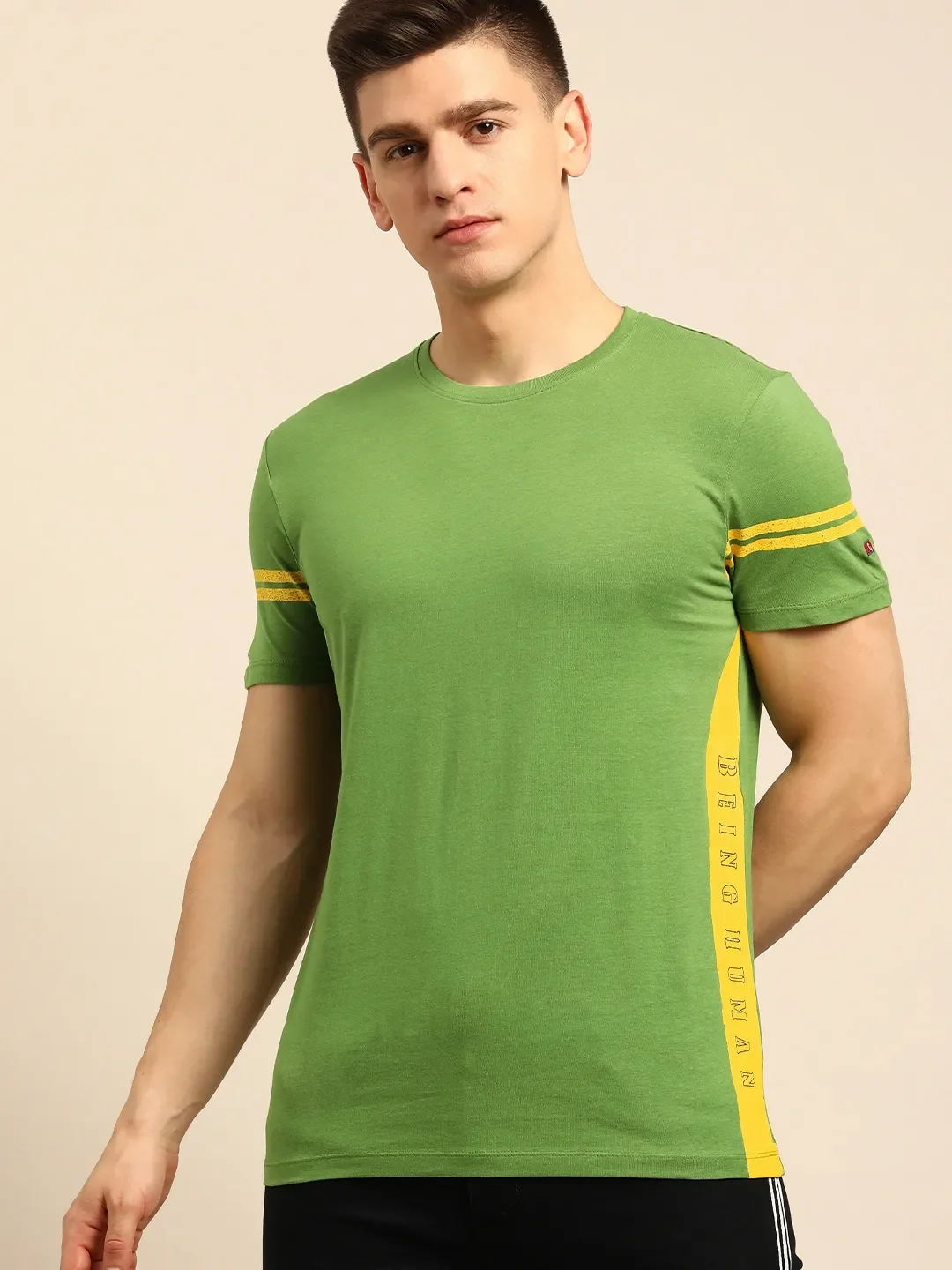 Green Regular Fit Men's Short Sleeves T-Shirt by Being Human Clothing