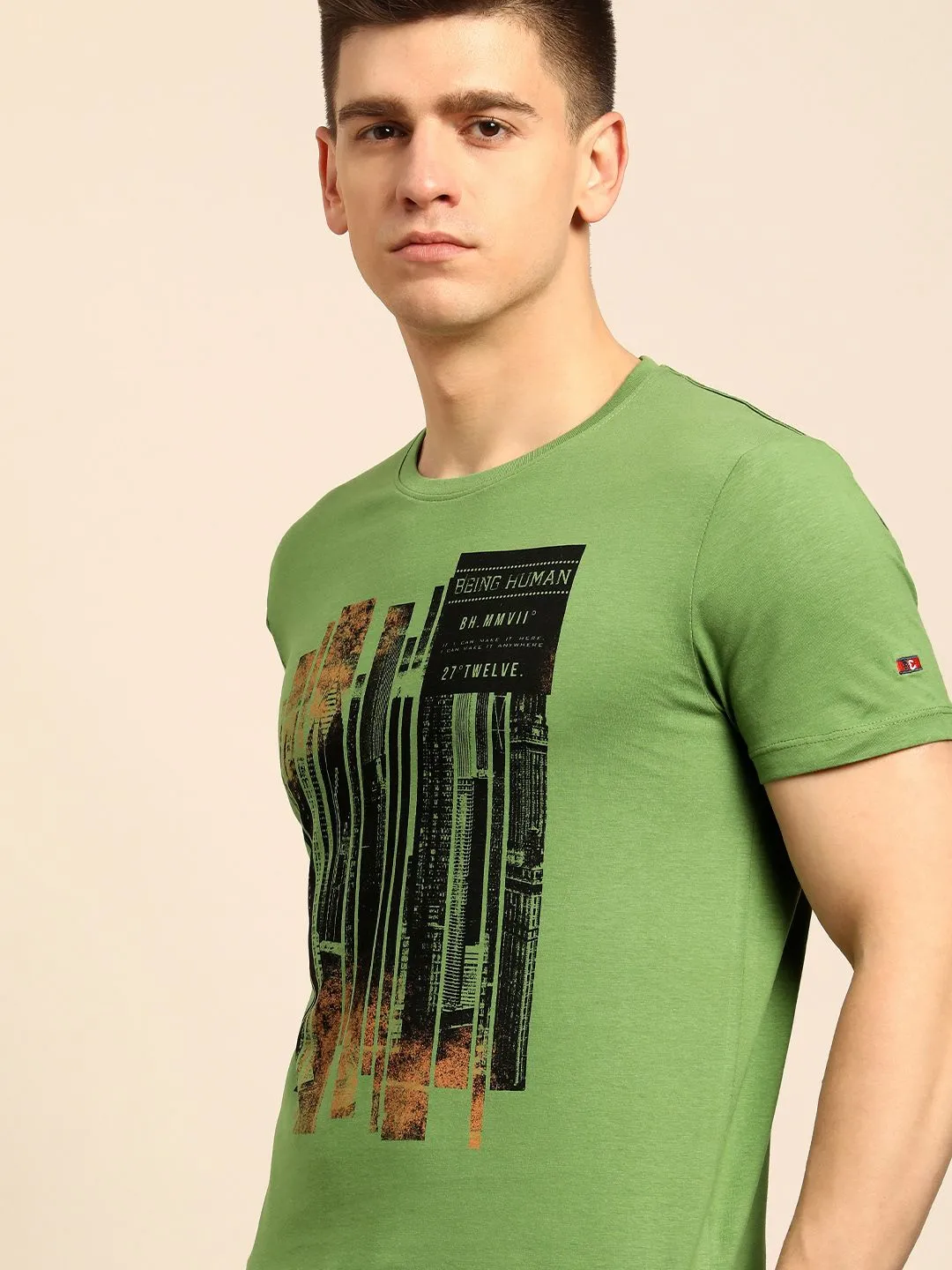 Green Regular Fit Men's Short Sleeves T-Shirt by Being Human Clothing