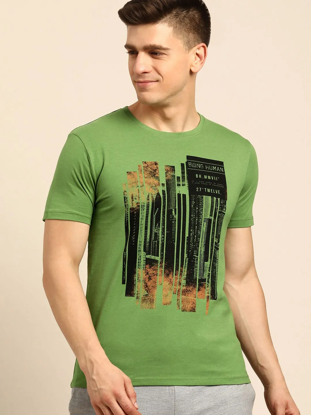 Green Regular Fit Men's Short Sleeves T-Shirt by Being Human Clothing - Image 2