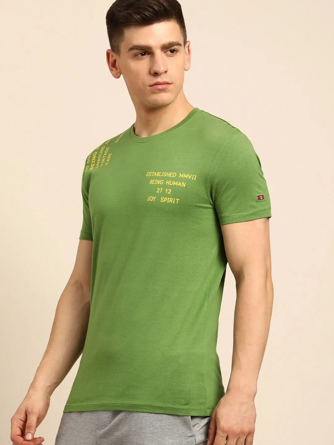 Green Regular Fit Men's Short Sleeves T-Shirt by Being Human Clothing - Image 4