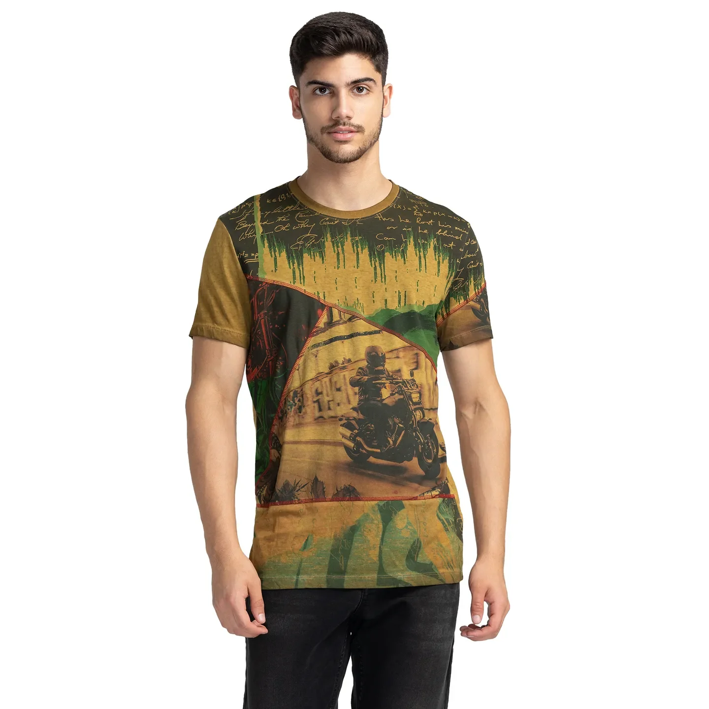 Camel Regular Fit Round Neck Men's T-Shirt by Being Human Clothing