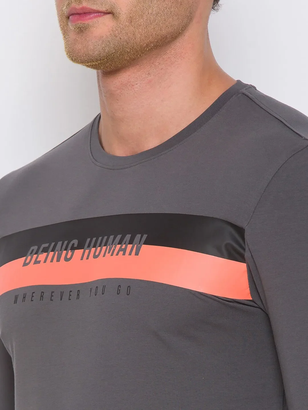 Grey Regular Fit Men's Long Sleeves T-Shirt by Being Human Clothing - Image 4