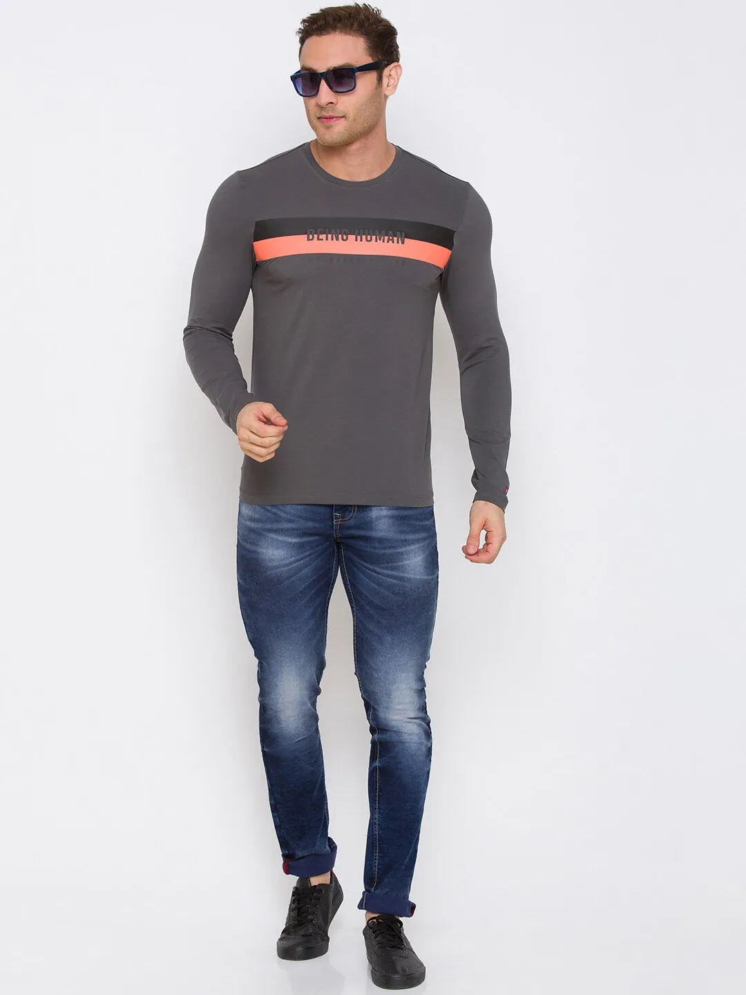 Grey Regular Fit Men's Long Sleeves T-Shirt by Being Human Clothing - Image 5