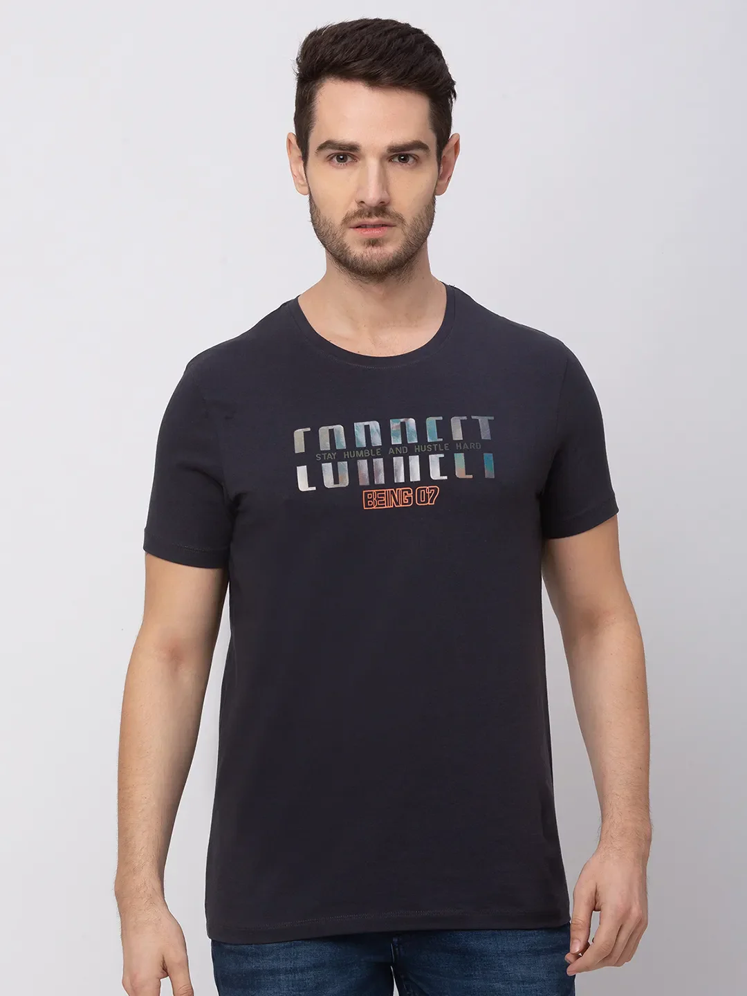 Grey Regular Fit Men's Short Sleeves T-Shirt by Being Human Clothing