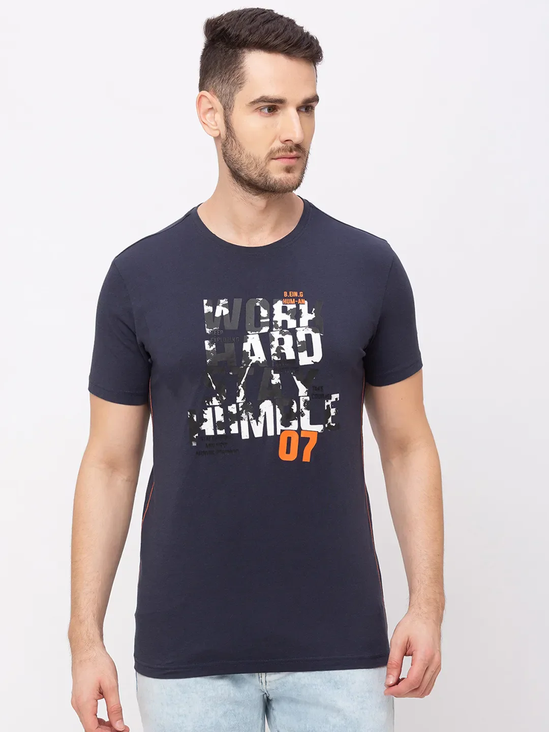 Grey Regular Fit Men's Short Sleeves T-Shirt by Being Human Clothing
