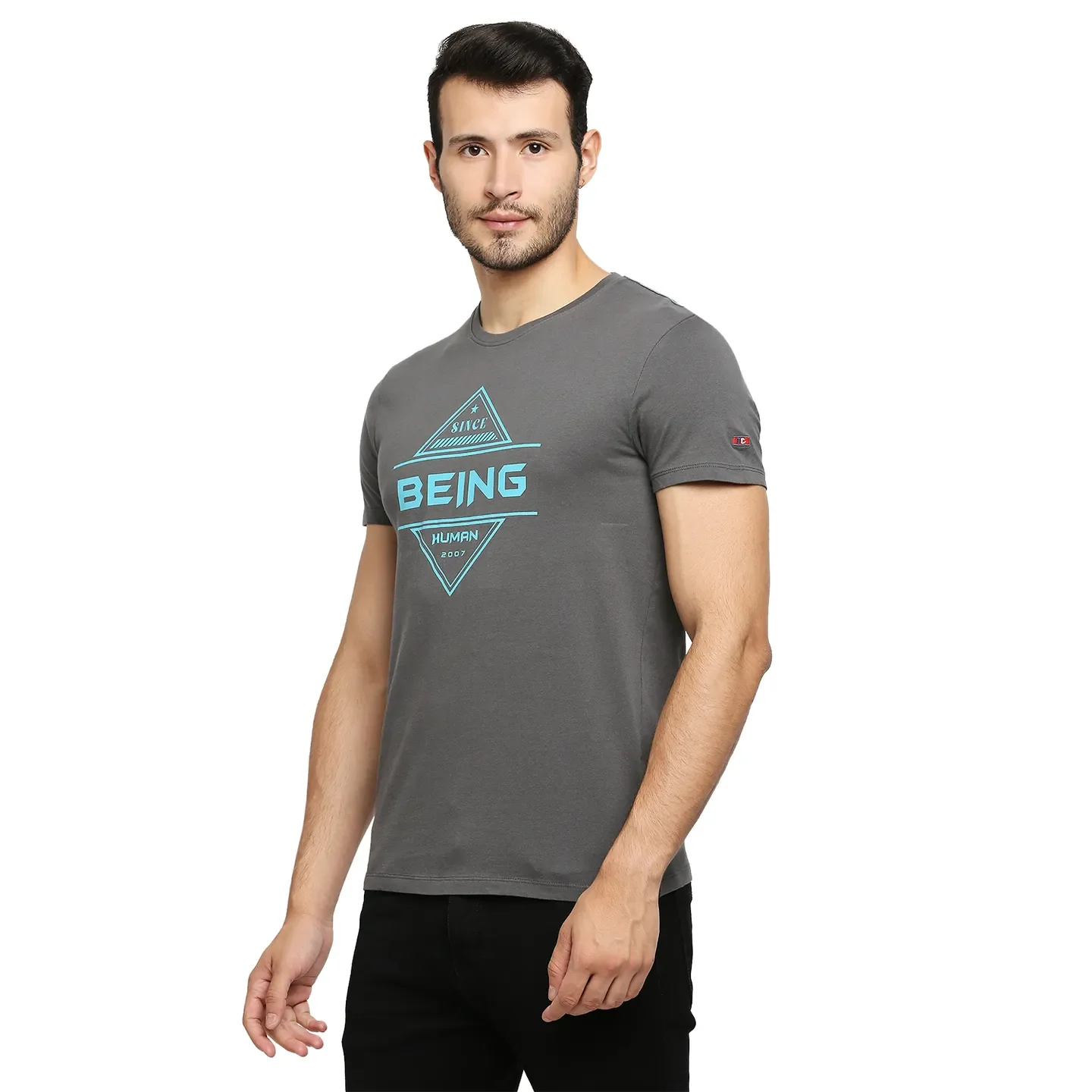 Charcoal Regular Fit Round Neck Men's T-Shirt by Being Human Clothing - Image 3