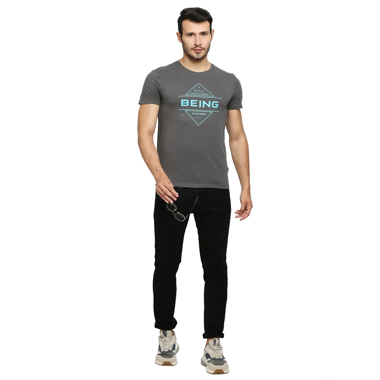 Charcoal Regular Fit Round Neck Men's T-Shirt by Being Human Clothing - Image 6