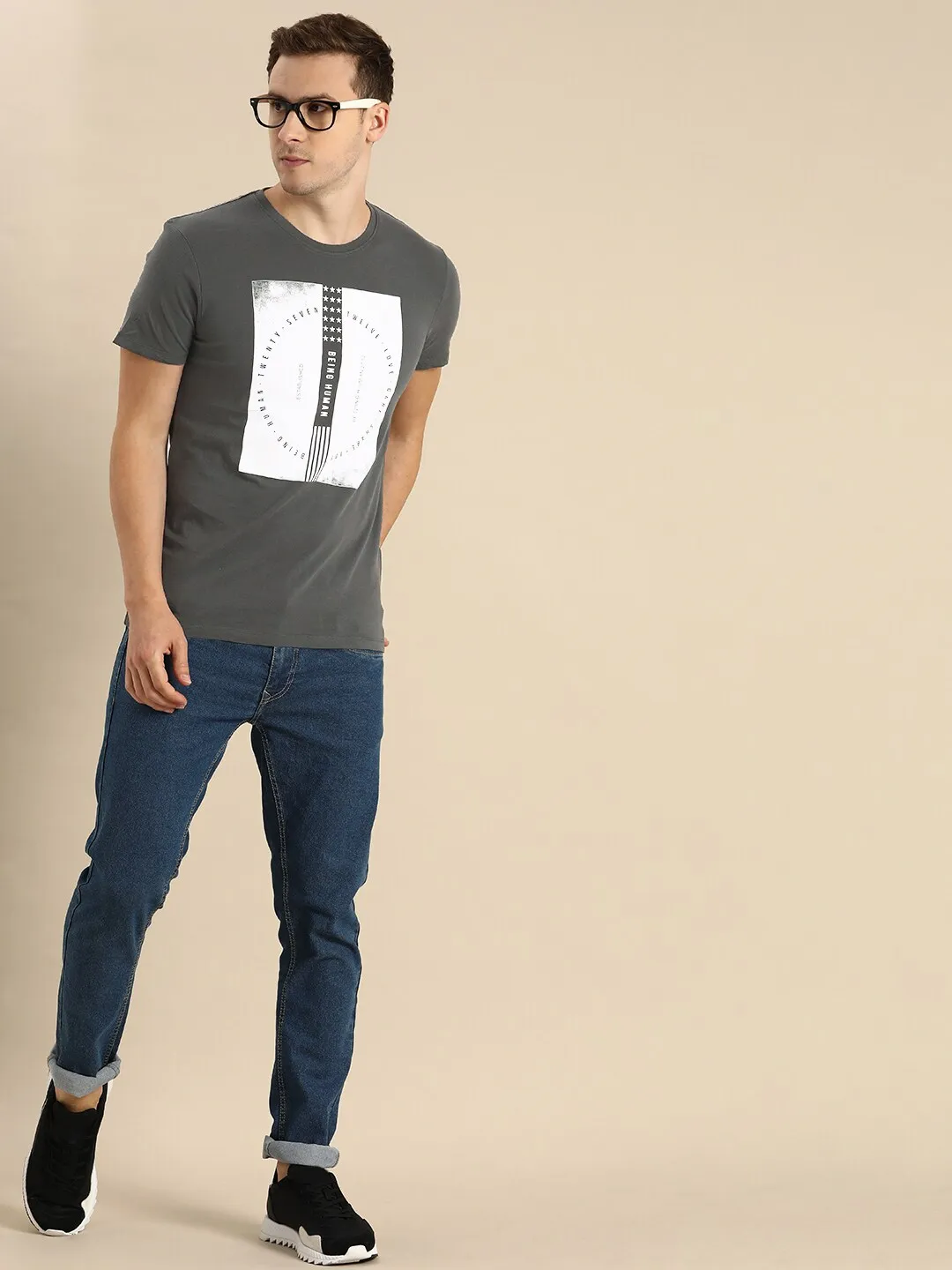 Grey Regular Fit Men's Short Sleeves T-Shirt by Being Human Clothing - Image 5