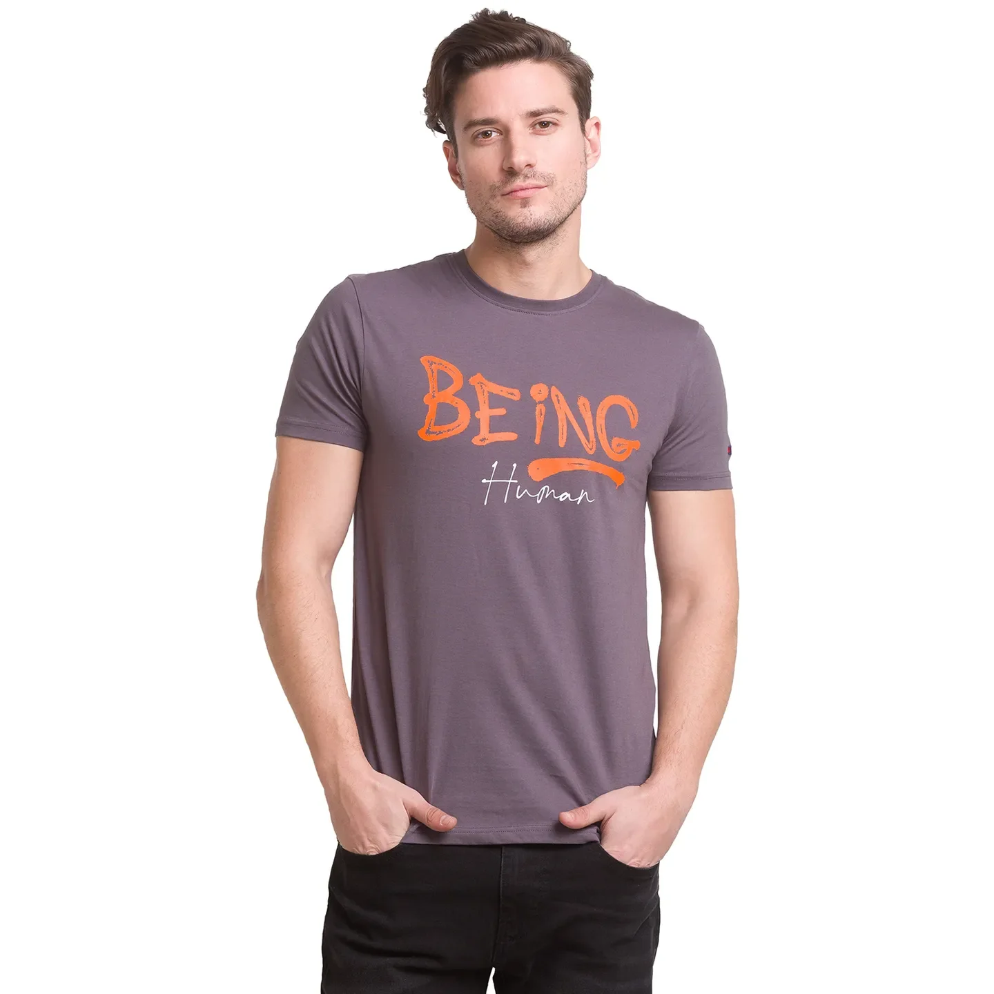 Charcoal Regular Fit Round Neck Men's T-Shirt by Being Human Clothing