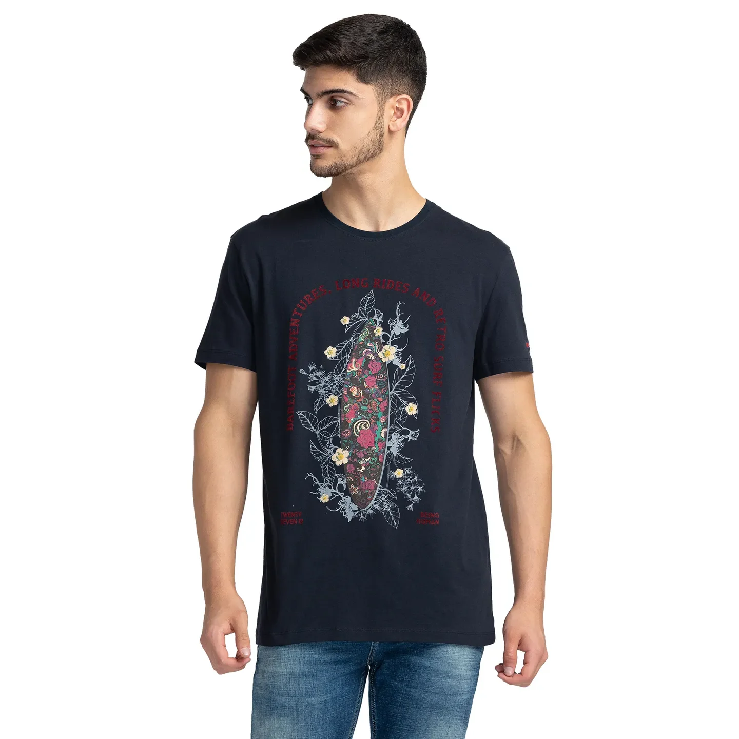 Charcoal Regular Fit Round Neck Men's T-Shirt by Being Human Clothing