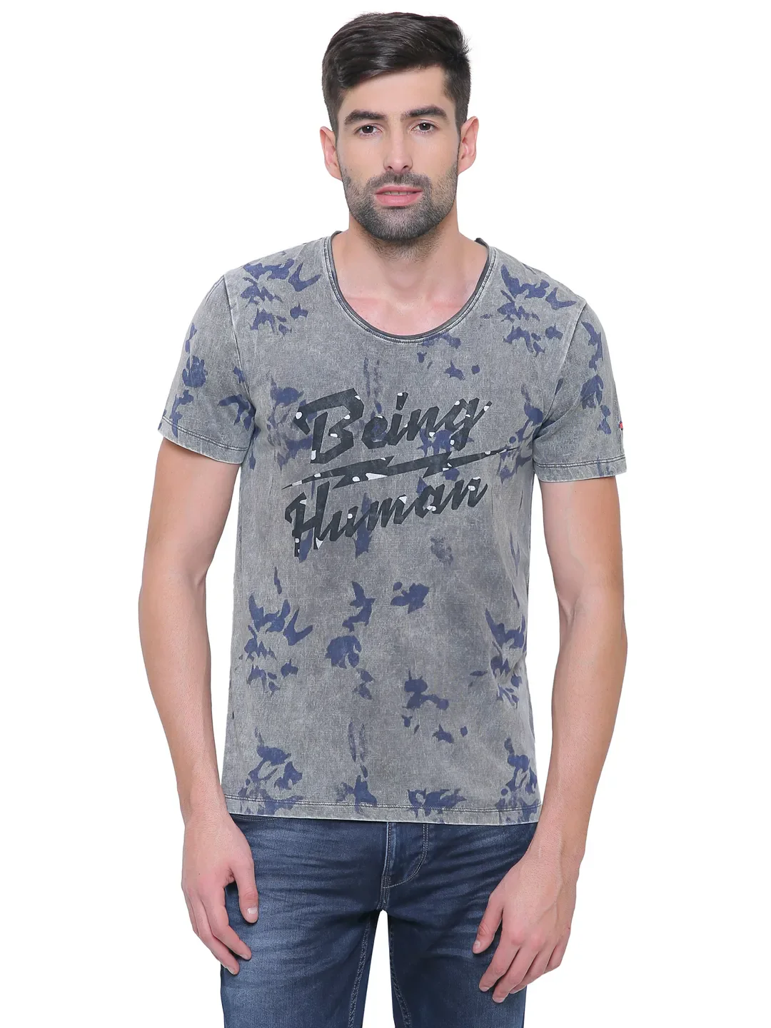 Grey Regular Fit Men's Short Sleeves T-Shirt by Being Human Clothing