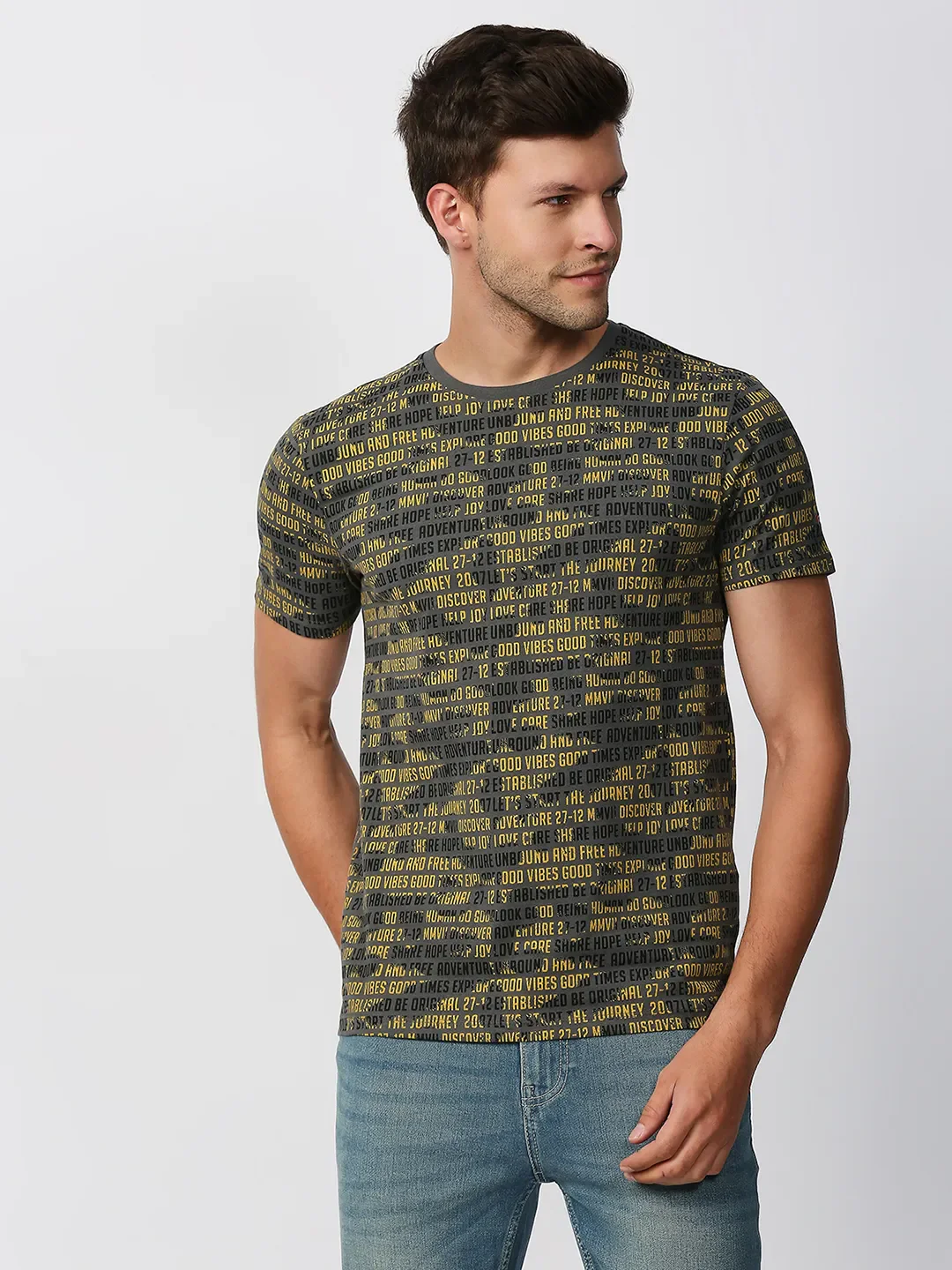 Grey Regular Fit Men's Short Sleeves T-Shirt by Being Human Clothing