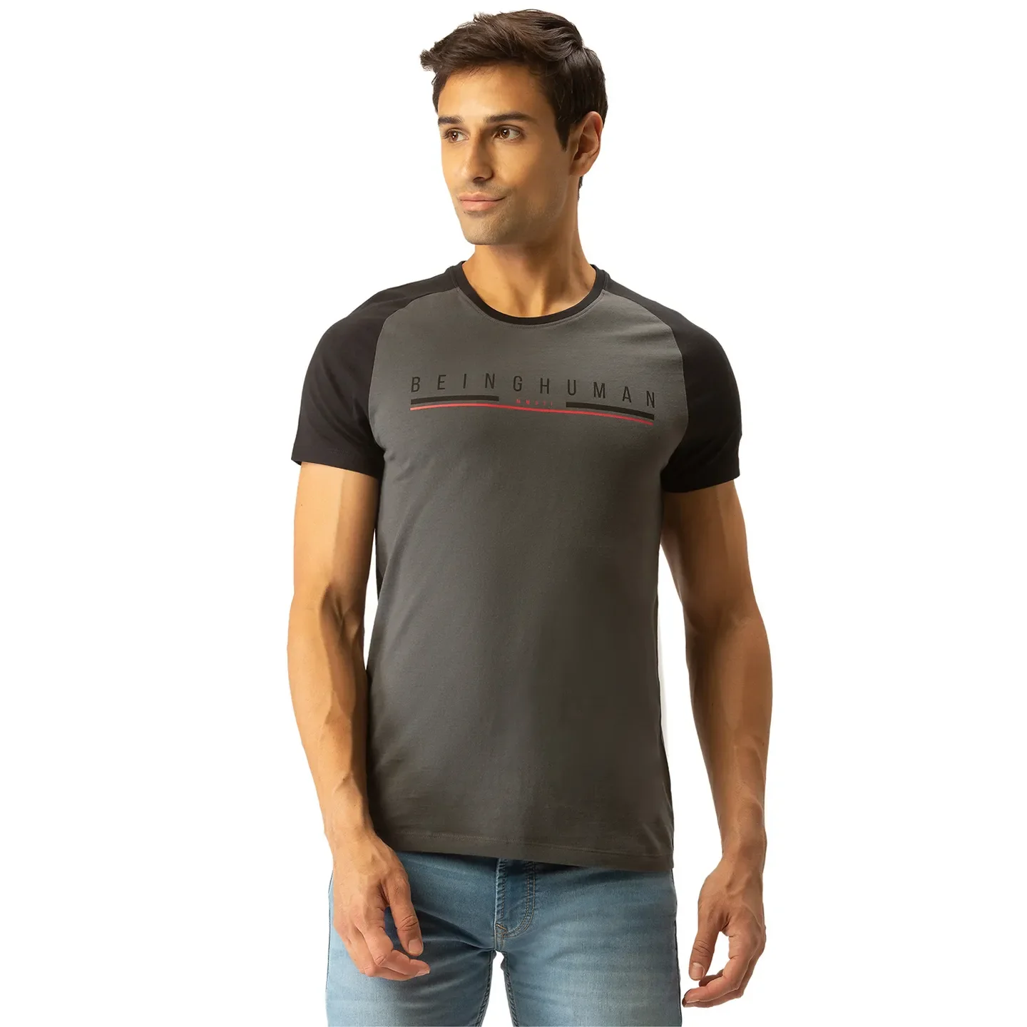 Grey Regular Fit Men's Short Sleeves T-Shirt by Being Human Clothing