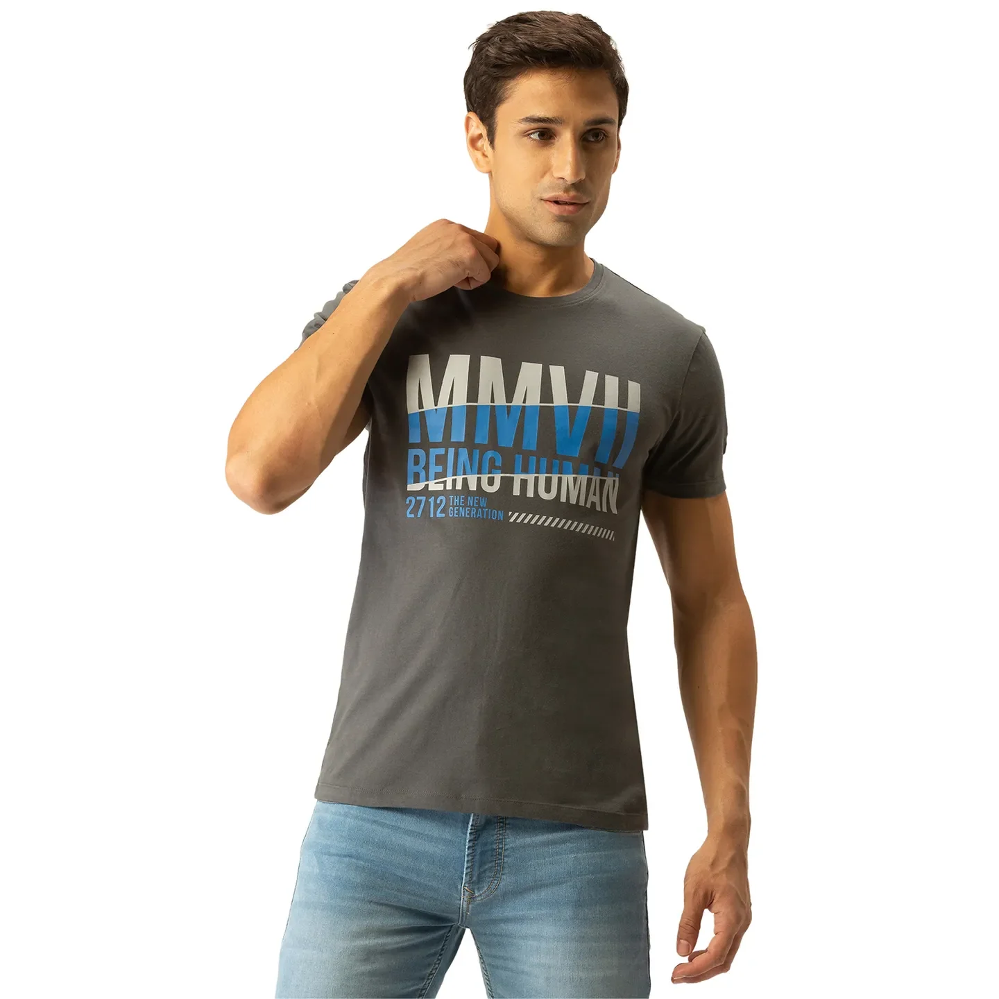 Grey Regular Fit Men's Short Sleeves T-Shirt by Being Human Clothing