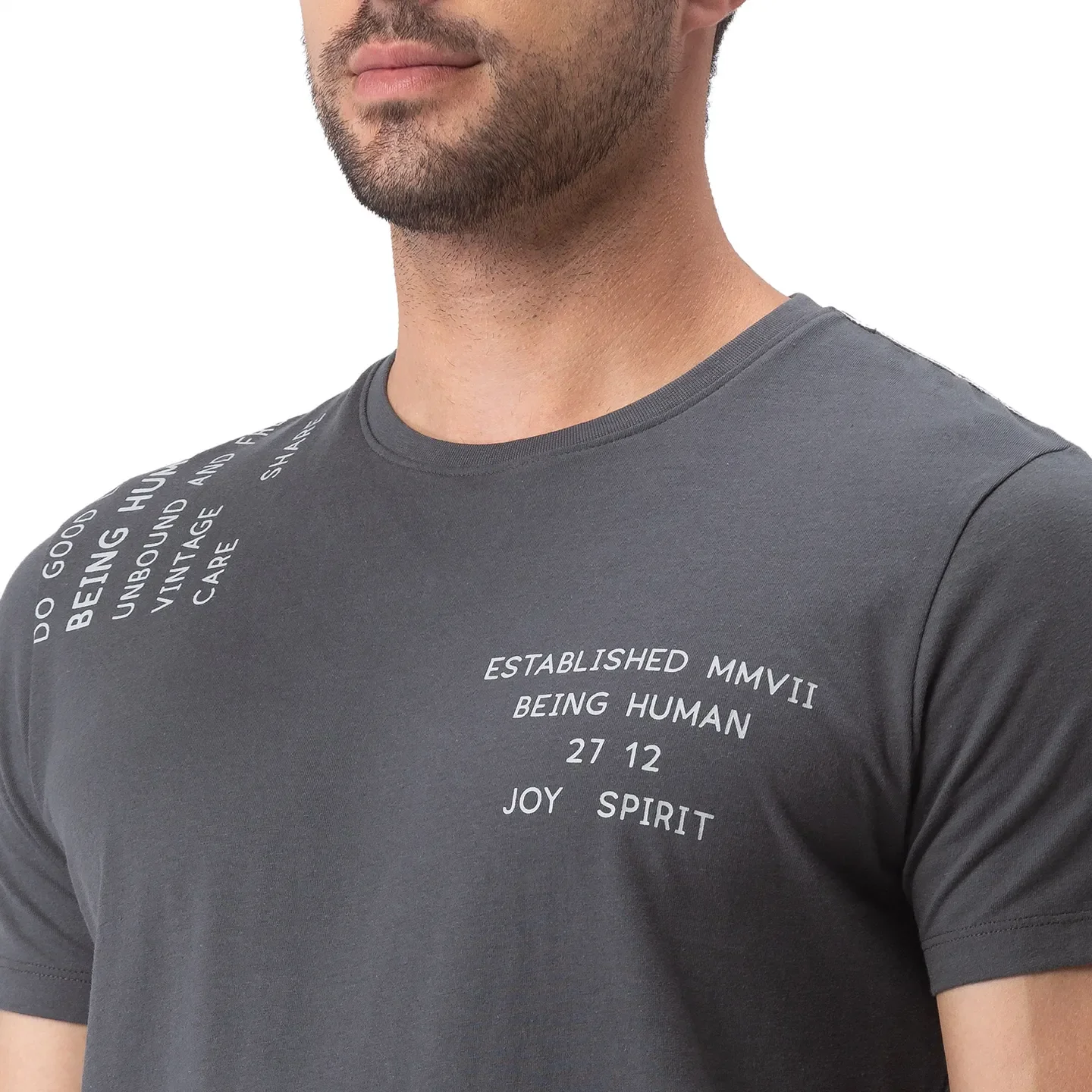Grey Regular Fit Men's Short Sleeves T-Shirt by Being Human Clothing - Image 4