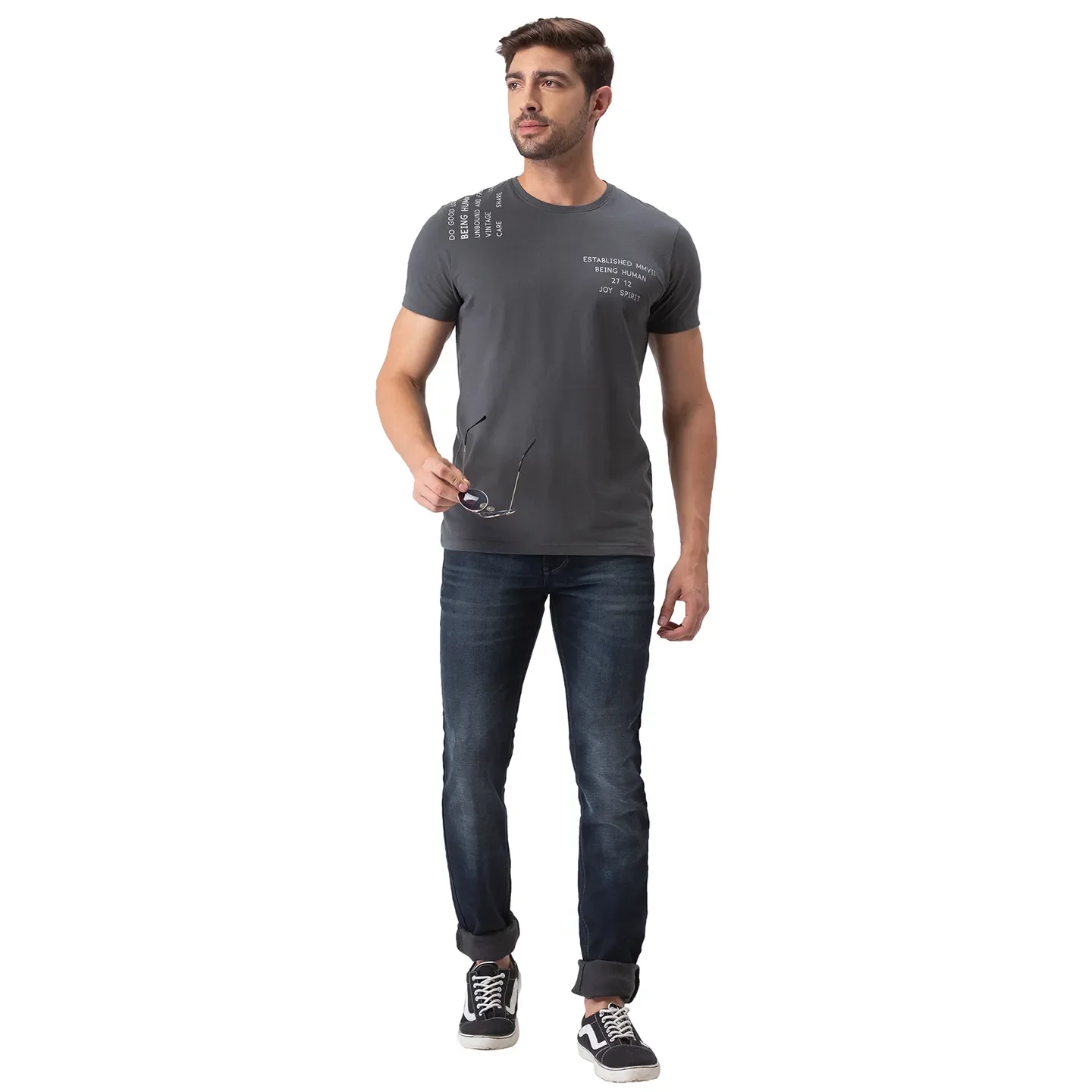 Grey Regular Fit Men's Short Sleeves T-Shirt by Being Human Clothing - Image 5