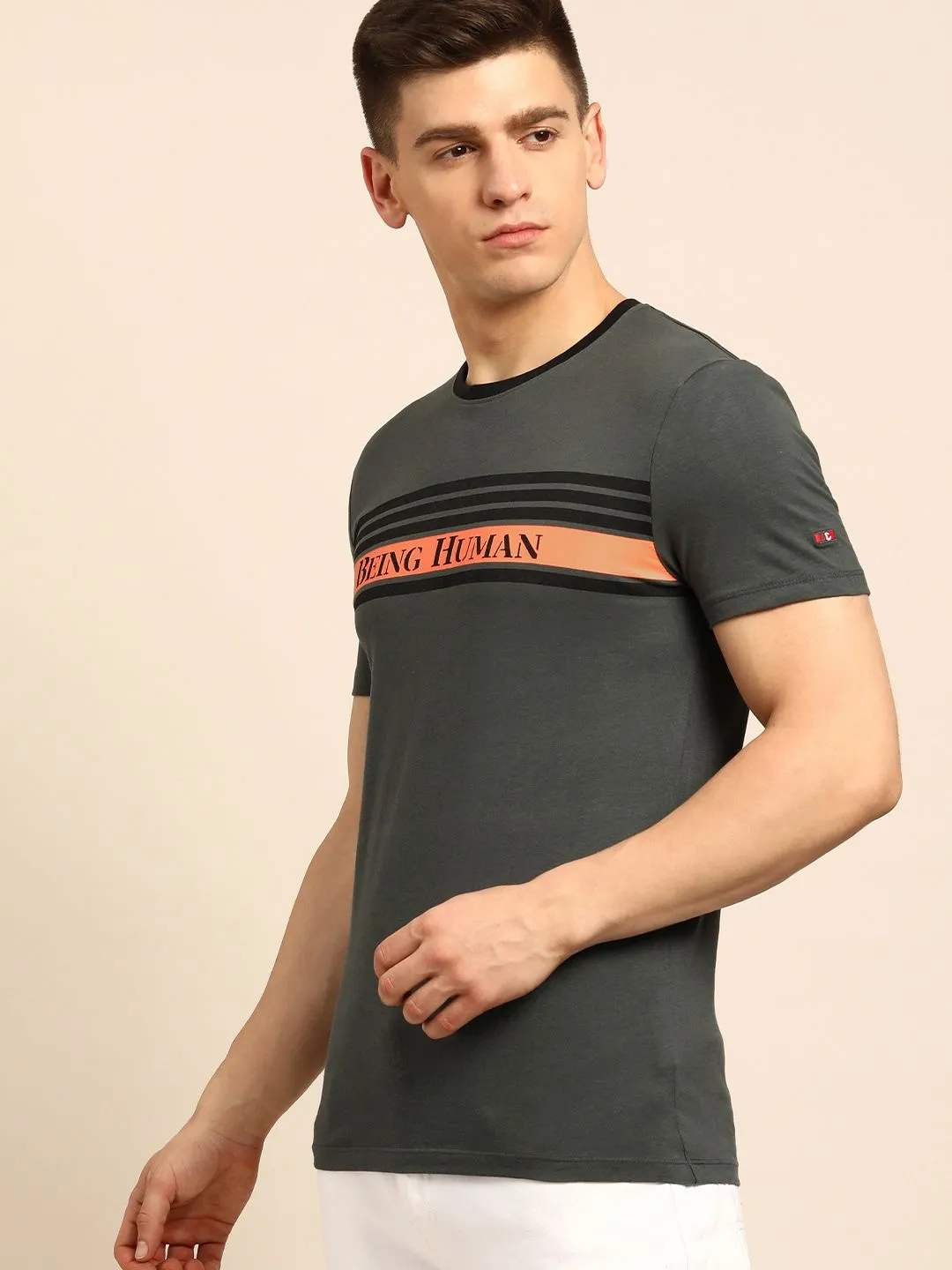 Grey Regular Fit Men's Short Sleeves T-Shirt by Being Human Clothing - Image 4