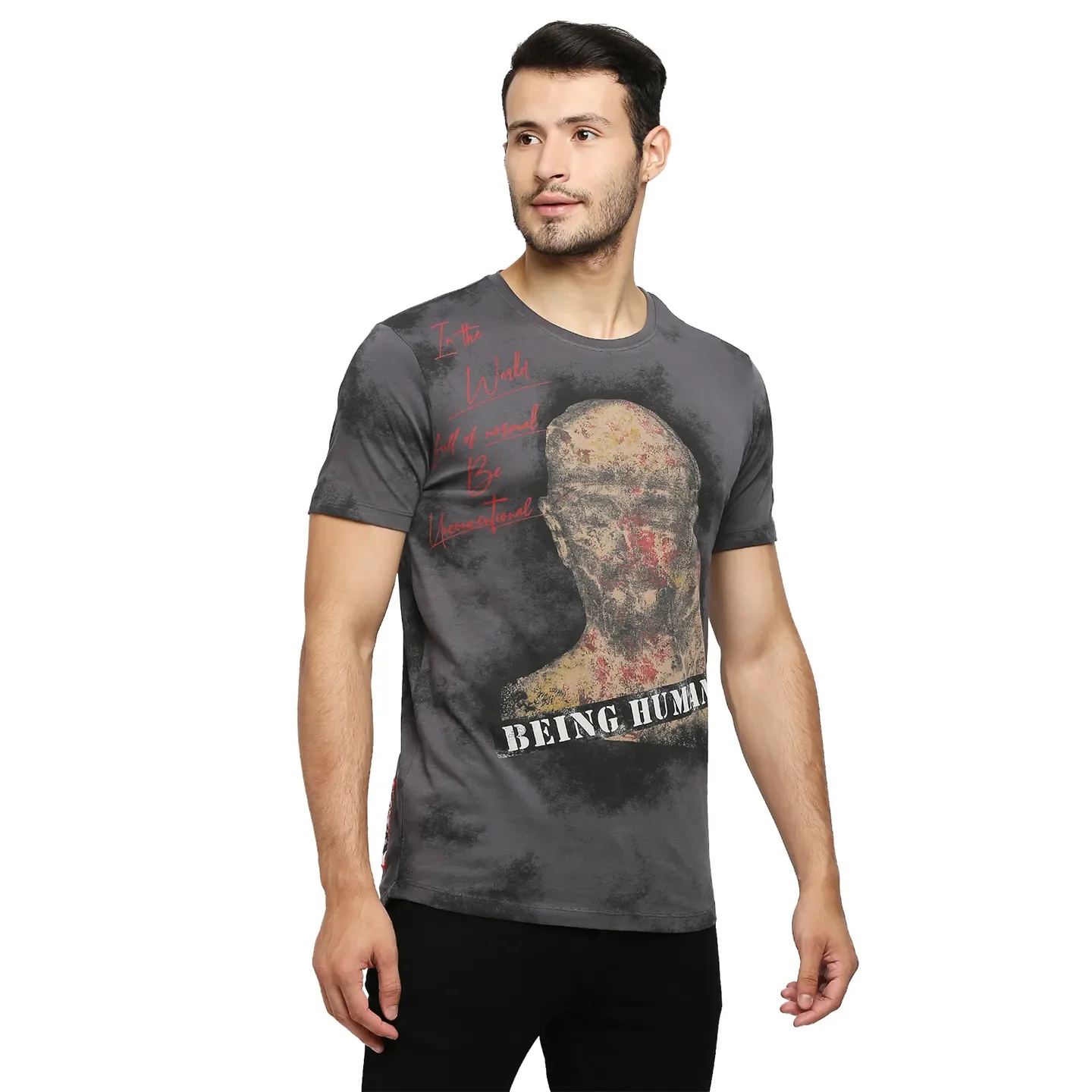 Charcoal Regular Fit Round Neck Men's T-Shirt by Being Human Clothing - Image 3